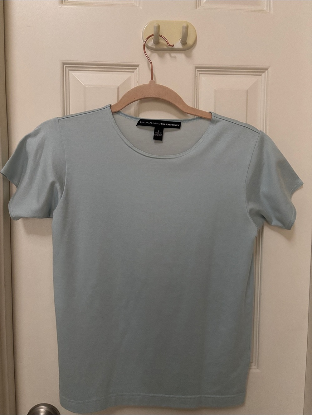 Linda Allard Ellen Tracy Pale Blue Crewneck Short Sleeve Tee
